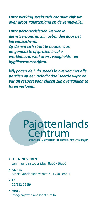 folder Pajottenlands Centrum voor gezins- en bejaardenhulp